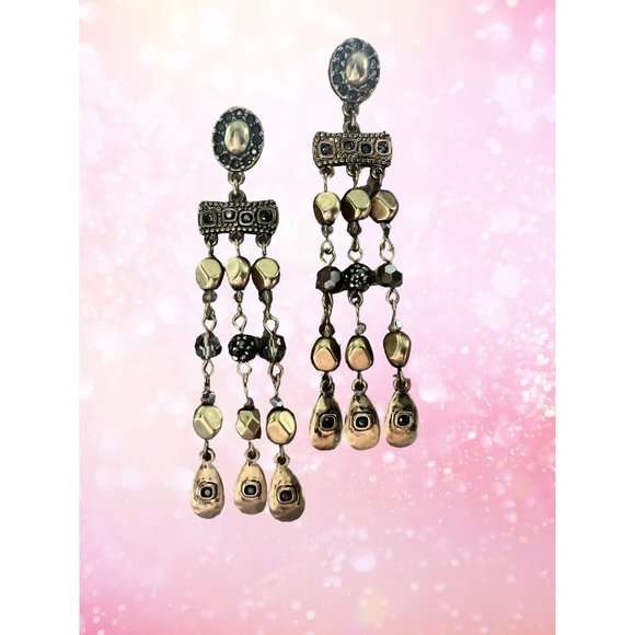 Chico's Jewelry - Chicos Matte Gold Marcasite Chandelier Earrings Pierced Dangle 3.5" long